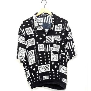 Vintage 1980s Alan Stuart pocketed black n white tee size L geometric pattern